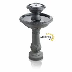 H84cm Windsor 2-Tier Solar Bird Bath Water Feature with Lights and Automatic Activation by Solaray