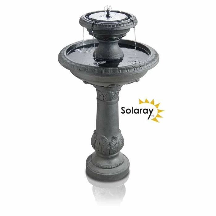 H84cm Windsor 2-Tier Solar Bird Bath Water Feature with Lights and Automatic Activation by Solaray 1 H84cm Windsor 2-Tier Solar Bird Bath Water Feature with Lights and Automatic Activation by Solaray