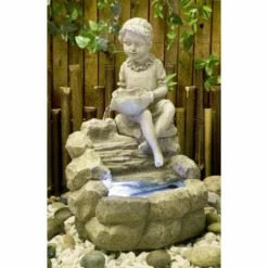 H42cm Girl Pouring Water Feature with LED Lights | Indoor/Outdoor Use by Ambienté