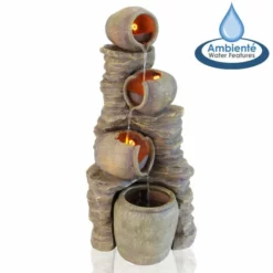 H117cm Noble 4-Tier Oil Jar Water Feature with Lights | Indoor/Outdoor Use by Ambienté