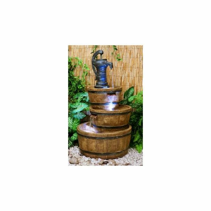 H92cm London 3-Tier Barrel & Pump Water Feature with Lights by Ambienté 2 H92cm London 3-Tier Barrel & Pump Water Feature with Lights by Ambienté - Image 2