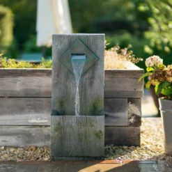 82cm Rustic Wooden Wall Cascading Water Feature By Ambienté -Polyresin Water Features Sales Shop WF10436 4 2409