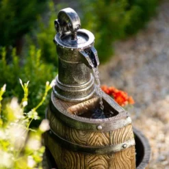 61cm Water Pump Tap And Open Barrel Cascading Planter Water Feature With Lights By Ambienté -Polyresin Water Features Sales Shop WF10455 3 cc9e