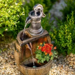 61cm Water Pump Tap And Open Barrel Cascading Planter Water Feature With Lights By Ambienté -Polyresin Water Features Sales Shop WF10455 4 0e56