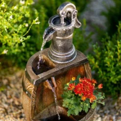 61cm Water Pump Tap And Open Barrel Cascading Planter Water Feature With Lights By Ambienté -Polyresin Water Features Sales Shop WF10455 5 7df0