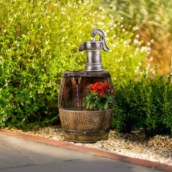 61cm Water Pump Tap And Open Barrel Cascading Planter Water Feature With Lights By Ambienté