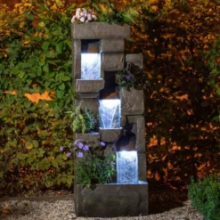 143cm Higgledy Stone Effect Water Wall Tiered Cascading Planter Water Feature With Lights By Ambienté© -Polyresin Water Features Sales Shop WF10456 3 de1f