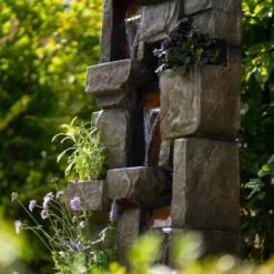 143cm Higgledy Stone Effect Water Wall Tiered Cascading Planter Water Feature With Lights By Ambienté© -Polyresin Water Features Sales Shop WF10456 5 55c1