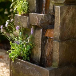 143cm Higgledy Stone Effect Water Wall Tiered Cascading Planter Water Feature With Lights By Ambienté© -Polyresin Water Features Sales Shop WF10456 6 d6de