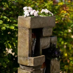 143cm Higgledy Stone Effect Water Wall Tiered Cascading Planter Water Feature With Lights By Ambienté© -Polyresin Water Features Sales Shop WF10456 7 f867
