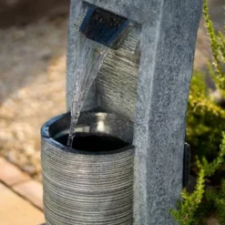 91cm Stone Effect Ripple Wall and Bowl Cascading Planter Water Feature With Lights By Ambienté -Polyresin Water Features Sales Shop WF10457 6 1034