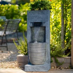 91cm Stone Effect Ripple Wall and Bowl Cascading Planter Water Feature With Lights By Ambienté -Polyresin Water Features Sales Shop WF10457 8 b5c1