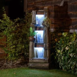 180cm Log Wall Falls and Bowls Cascading Planter Water Feature With Lights By Ambienté -Polyresin Water Features Sales Shop WF10458 3 1ca0