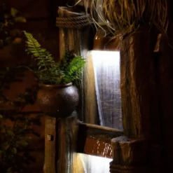 180cm Log Wall Falls and Bowls Cascading Planter Water Feature With Lights By Ambienté -Polyresin Water Features Sales Shop WF10458 4 da4c