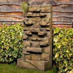 180cm Stone Water Wall Tiered Cascading Planter Water Feature With Lights By Ambienté -Polyresin Water Features Sales Shop WF10459 4 149b