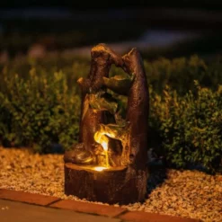 49cm Solar Tiered Tree Leaf Cascading Water Feature With Battery Backup and Lights By Solaray -Polyresin Water Features Sales Shop WF10460 3 cb44