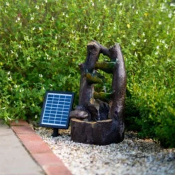 49cm Solar Tiered Tree Leaf Cascading Water Feature With Battery Backup and Lights By Solaray -Polyresin Water Features Sales Shop WF10460 5 26a8