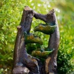 49cm Solar Tiered Tree Leaf Cascading Water Feature With Battery Backup and Lights By Solaray -Polyresin Water Features Sales Shop WF10460 7 5c53