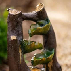 49cm Solar Tiered Tree Leaf Cascading Water Feature With Battery Backup and Lights By Solaray -Polyresin Water Features Sales Shop WF10460 8 e5ae