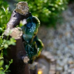 49cm Solar Tiered Tree Leaf Cascading Water Feature With Battery Backup and Lights By Solaray -Polyresin Water Features Sales Shop WF10460 9 664b