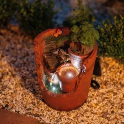 39cm Solar Tiered Potted Falls Cascading Water Feature With Battery Backup and Lights By Solaray -Polyresin Water Features Sales Shop WF10461 3 b00e