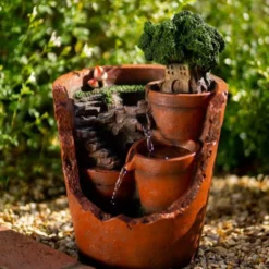 39cm Solar Tiered Potted Falls Cascading Water Feature With Battery Backup and Lights By Solaray -Polyresin Water Features Sales Shop WF10461 4 e9d5