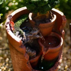 39cm Solar Tiered Potted Falls Cascading Water Feature With Battery Backup and Lights By Solaray -Polyresin Water Features Sales Shop WF10461 6 befe