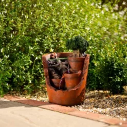 39cm Solar Tiered Potted Falls Cascading Water Feature With Battery Backup and Lights By Solaray -Polyresin Water Features Sales Shop WF10461 8 60f5