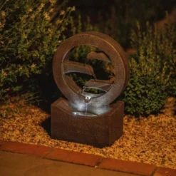 48cm Solar Grey Peaceful Flowing Steps Cascading Water Feature With Battery Backup and Lights By Solaray -Polyresin Water Features Sales Shop WF10462 3 9127