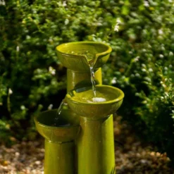 40cm Solar Green Pouring Bowls Tiered Cascading Water Feature With Battery Backup and Lights By Solaray -Polyresin Water Features Sales Shop WF10463 7 0af7