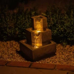 37cm Solar Tiered Coba Square Cascading Water Feature With Battery Backup and Lights By Solaray -Polyresin Water Features Sales Shop WF10464 3 5022