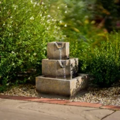 37cm Solar Tiered Coba Square Cascading Water Feature With Battery Backup and Lights By Solaray -Polyresin Water Features Sales Shop WF10464 6 5ee4