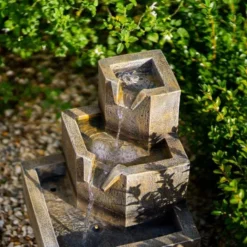 37cm Solar Tiered Coba Square Cascading Water Feature With Battery Backup and Lights By Solaray -Polyresin Water Features Sales Shop WF10464 7 7a5a