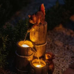 59cm Solar Helpful Squirrels Tiered Water Feature With Battery Backup and Lights By Solaray -Polyresin Water Features Sales Shop WF10465 3 03d5