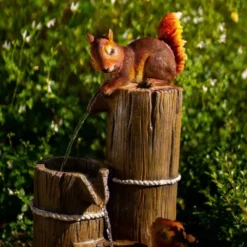 59cm Solar Helpful Squirrels Tiered Water Feature With Battery Backup and Lights By Solaray -Polyresin Water Features Sales Shop WF10465 6 3567