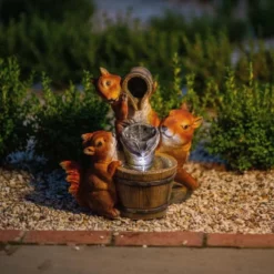 39cm Solar Squirrels Pouring Bowls Tiered Water Feature With Battery Backup and Lights By Solaray -Polyresin Water Features Sales Shop WF10466 3 f147