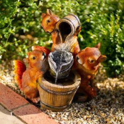 39cm Solar Squirrels Pouring Bowls Tiered Water Feature With Battery Backup and Lights By Solaray -Polyresin Water Features Sales Shop WF10466 4 24e4