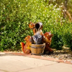 39cm Solar Squirrels Pouring Bowls Tiered Water Feature With Battery Backup and Lights By Solaray -Polyresin Water Features Sales Shop WF10466 5 773c