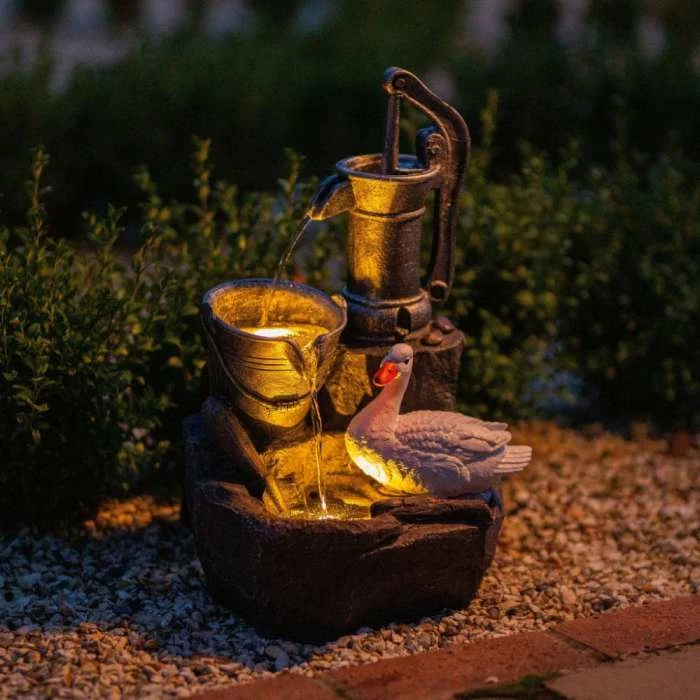 49cm Solar Duck At The Well Tiered Cascading Water Feature With Battery Backup and Lights By Solaray 2 49cm Solar Duck At The Well Tiered Cascading Water Feature With Battery Backup and Lights By Solaray - Image 2