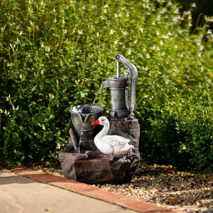 49cm Solar Duck At The Well Tiered Cascading Water Feature With Battery Backup and Lights By Solaray 4 49cm Solar Duck At The Well Tiered Cascading Water Feature With Battery Backup and Lights By Solaray - Image 4
