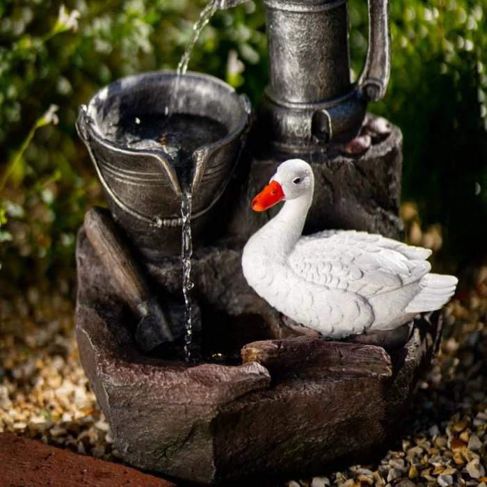 49cm Solar Duck At The Well Tiered Cascading Water Feature With Battery Backup and Lights By Solaray 5 49cm Solar Duck At The Well Tiered Cascading Water Feature With Battery Backup and Lights By Solaray - Image 5
