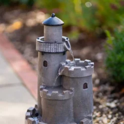 49cm Solar Grey Castle Tiered Cascading Water Feature With Battery Backup and Lights By Solaray -Polyresin Water Features Sales Shop WF10468 5 d0e2