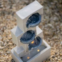 53cm Solar Grey Column Pouring Bowls Tiered Cascading Water Feature With Battery Backup and Lights By Solaray -Polyresin Water Features Sales Shop WF10469 5 38d4