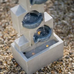 53cm Solar Grey Column Pouring Bowls Tiered Cascading Water Feature With Battery Backup and Lights By Solaray -Polyresin Water Features Sales Shop WF10469 6 e39c