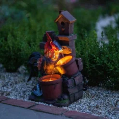 57cm Solar Rooster Pouring Pots Tiered Cascading Water Feature With Battery Backup and Lights By Solaray -Polyresin Water Features Sales Shop WF10470 3 9143