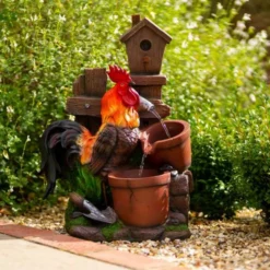 57cm Solar Rooster Pouring Pots Tiered Cascading Water Feature With Battery Backup and Lights By Solaray -Polyresin Water Features Sales Shop WF10470 4 da73