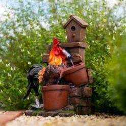 57cm Solar Rooster Pouring Pots Tiered Cascading Water Feature With Battery Backup and Lights By Solaray -Polyresin Water Features Sales Shop WF10470 5 acb0