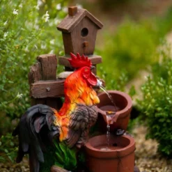 57cm Solar Rooster Pouring Pots Tiered Cascading Water Feature With Battery Backup and Lights By Solaray -Polyresin Water Features Sales Shop WF10470 6 d4bc