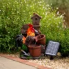 57cm Solar Rooster Pouring Pots Tiered Cascading Water Feature With Battery Backup and Lights By Solaray