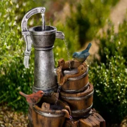 62cm Solar Birds At The Well Tiered Cascading Water Feature With Battery Backup and Lights By Solaray -Polyresin Water Features Sales Shop WF10471 5 04dc